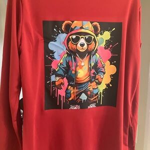 Red mens Graphic Bear Hoodie Shirt